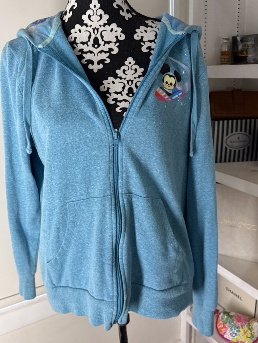 Disney Joey Chou Hoodie Size Large Blue Disneyland Zip Up Castle Graphic